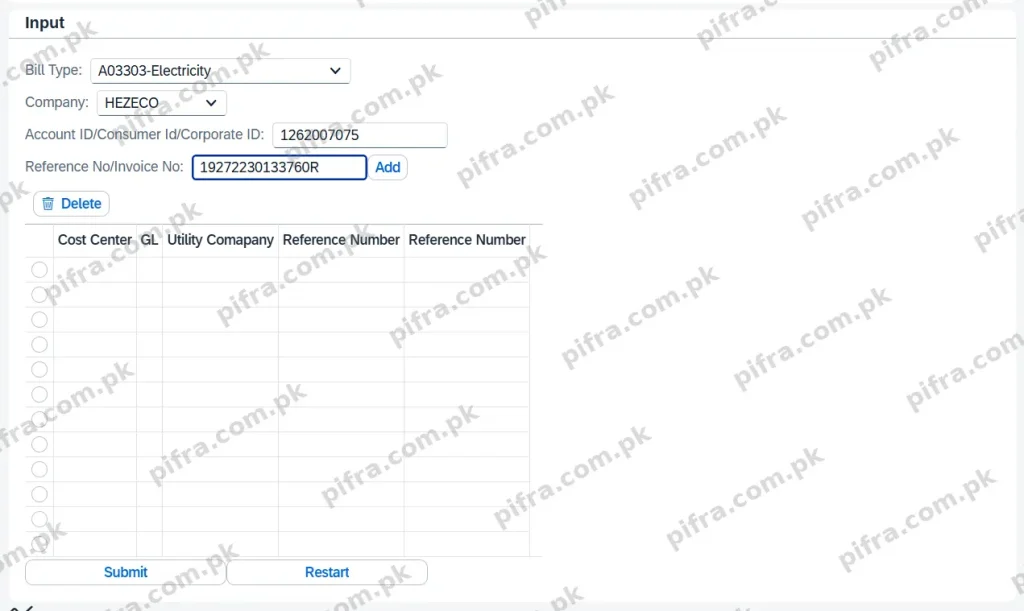 Pifra Utility Bills Type and Details
